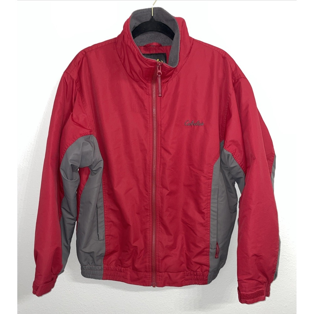 Cabelas Jacket Men M Red Fleece Lined Full‎ Zip Mock Neck Windbreaker Coat